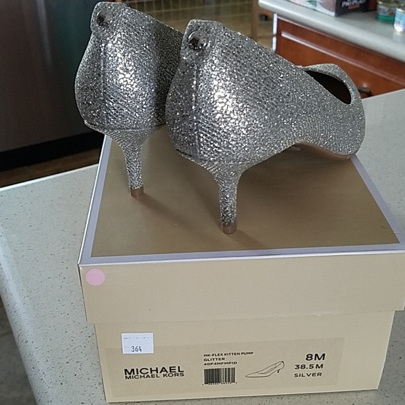 Michael Kors Silver Glitter Kitten Pumps - Picture 4 of 5